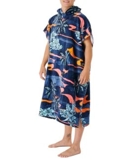RIP CURL COMBO PRINT HOODED TOWEL BLACK BLUE -Surf Shop rip curl combo print poncho in spugna black blue 4