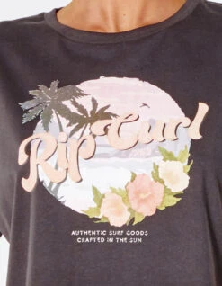 RIP CURL ON THE COAST CROP TEE WASHED BLACK -Surf Shop rip curl on the coast crop tee donna washed black 1