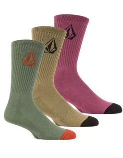 VOLCOM FULL STONE SOCKS WHITE 3 PACK AGAVE